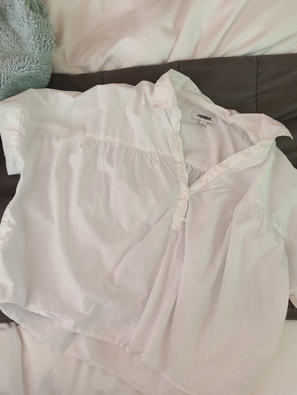 Madewell White Short-Sleeve Button-Front Popover Shirt